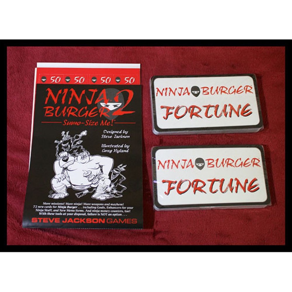 Ninja Burger card game + NB 2 expansion deck + Steve Jackson catalog 2003